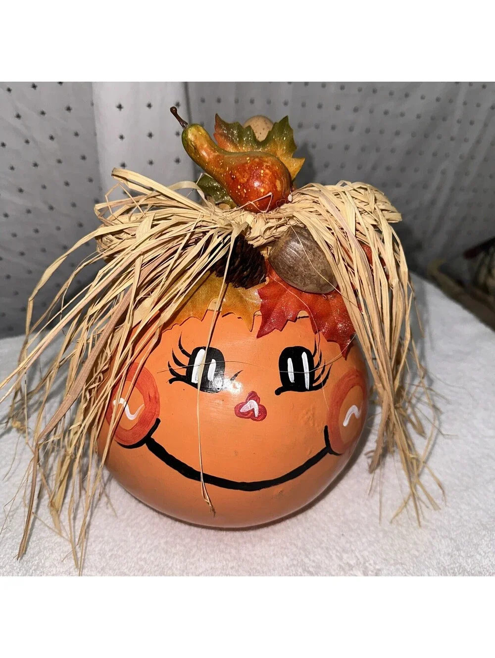 Halloween Jack O Lantern Pumpkin Hand Painted Gourd Folk Art Fall Thanksgiving